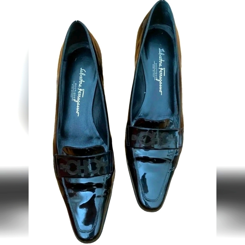 Salvatore Ferragamo Black Patent Leather Bit Loafers